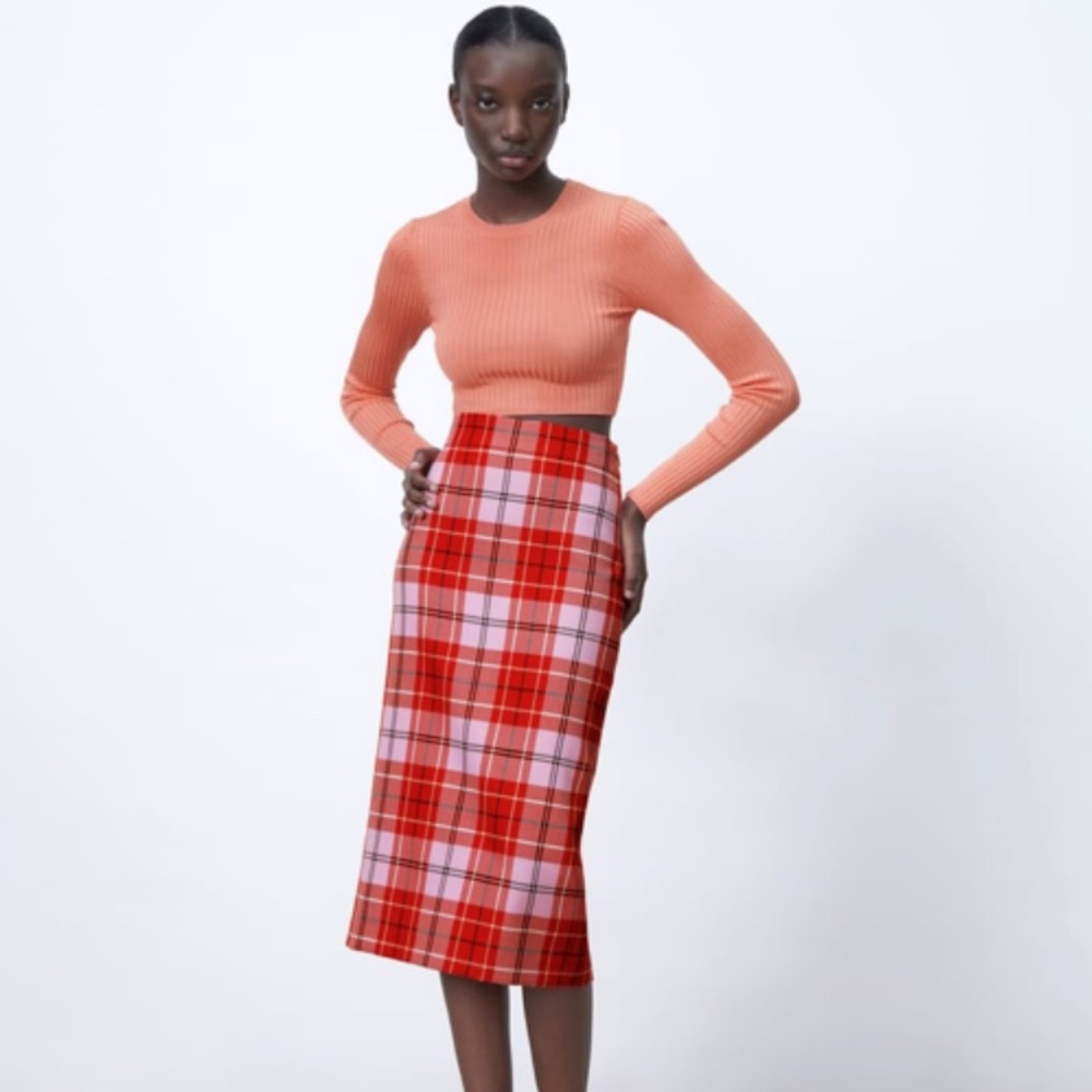 Zara Plaid Midi Skirt